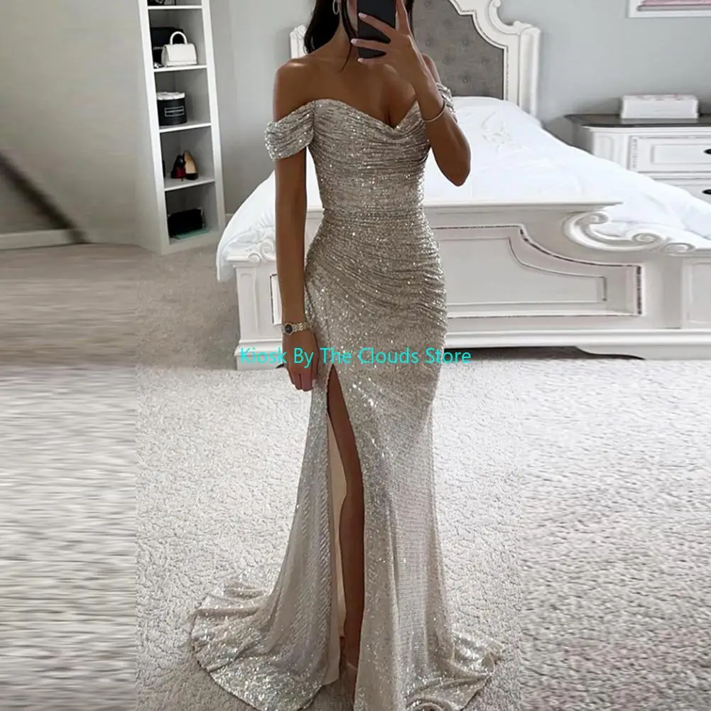 Summer Dress SkinnySequin Pleated Split Maxi Bodycon Dress Slim Fit Off Shoulder Evening Party Prom Dress Birthday Clubwear 1 Summer Dress SkinnySequin Pleated Split Maxi Bodycon Dress Slim Fit Off Shoulder Evening Party Prom Dress Birthday Clubwear 1