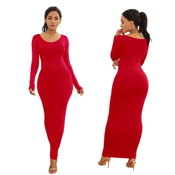 HOT SALES!!! Spring Autumn Sexy Long Dress Women Long Sleeve Round Neck Bodycon Maxi Dress evening party Dress 2