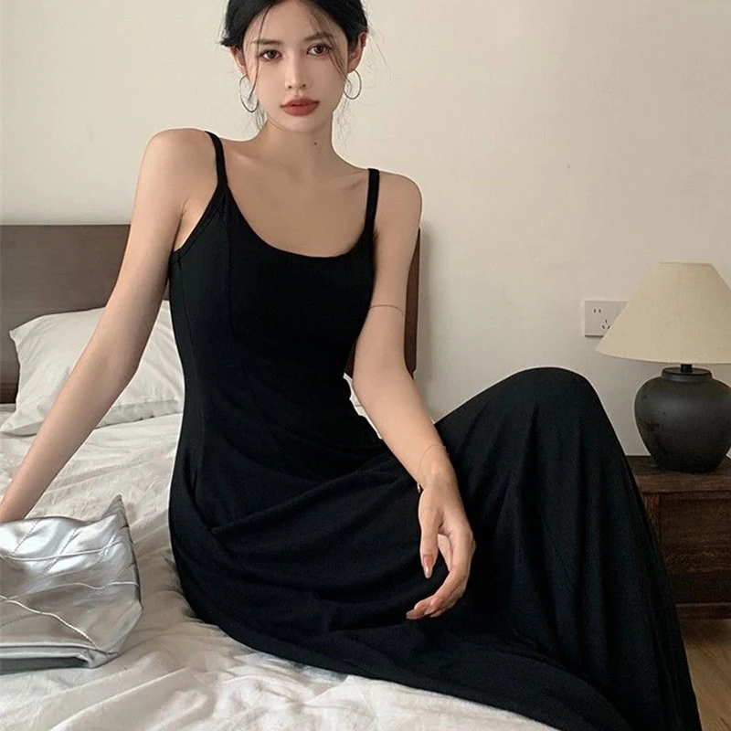 Rimocy Sexy Low Collar Spaghetti Strap Dress Women Slim Fit Black Long Beach Dresses Woman 2024 Buttons Sleeveless Maxi Sundress 4 Rimocy Sexy Low Collar Spaghetti Strap Dress Women Slim Fit Black Long Beach Dresses Woman 2024 Buttons Sleeveless Maxi Sundress 4
