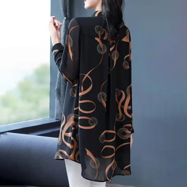 Lapel Long Sleeve Casual Shirt Single-breasted Thin Mid-aged Blouse Top Mother Printing Mid-length Shirt Daily Garment 6