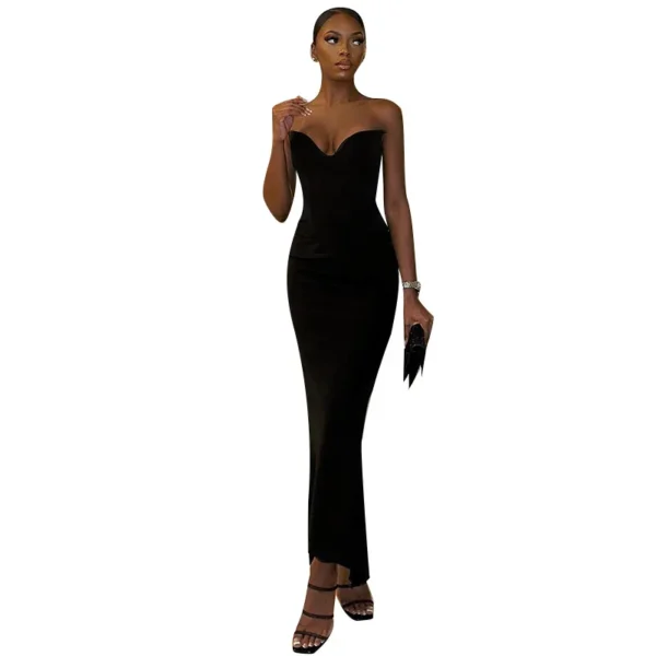 Sexy Black Strapless Corset Dresses for Women, Elegant V Neck, Backless Bodycon, Long Maxi Dress, Evening Party 1