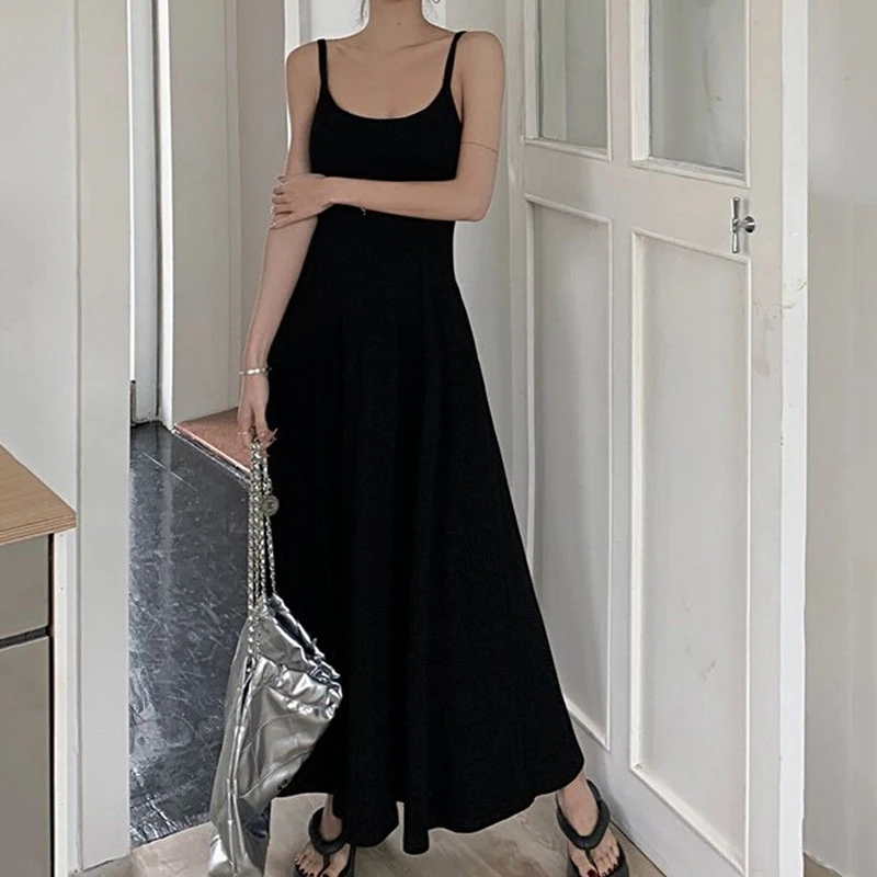 Rimocy Sexy Low Collar Spaghetti Strap Dress Women Slim Fit Black Long Beach Dresses Woman 2024 Buttons Sleeveless Maxi Sundress 6 Rimocy Sexy Low Collar Spaghetti Strap Dress Women Slim Fit Black Long Beach Dresses Woman 2024 Buttons Sleeveless Maxi Sundress 6