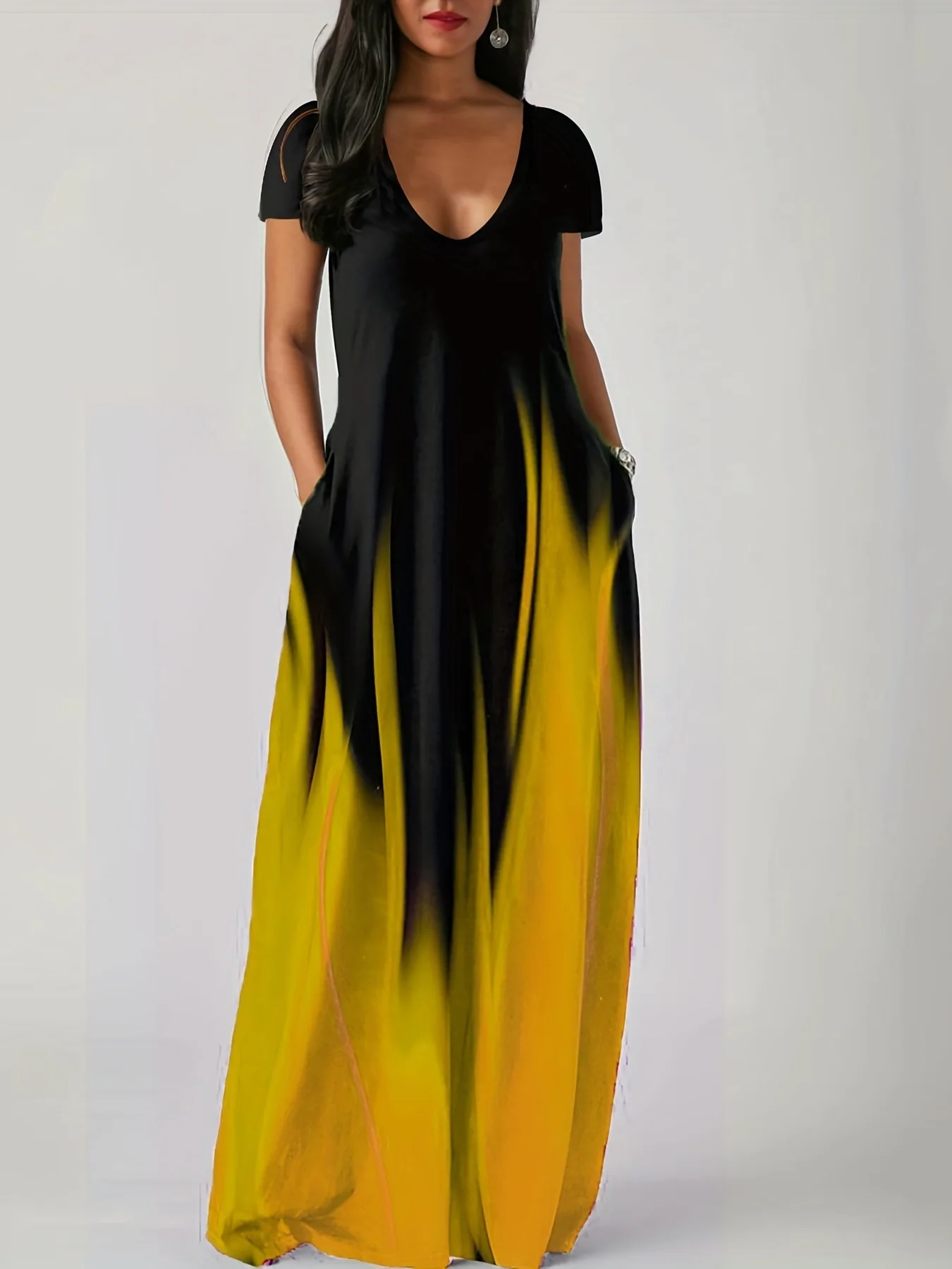 New Summer Loose Print Casual Women's Dress Pocket Long Dress 3