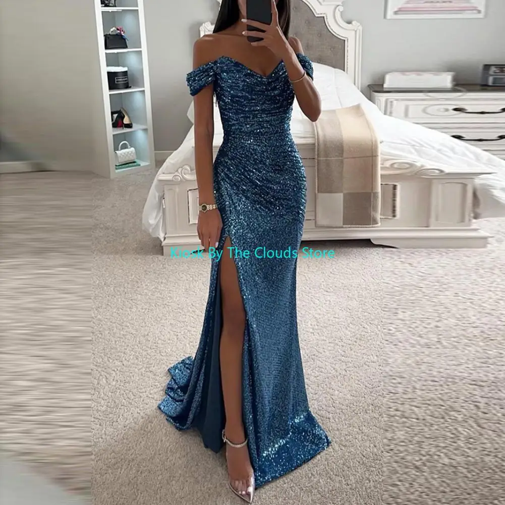 Summer Dress SkinnySequin Pleated Split Maxi Bodycon Dress Slim Fit Off Shoulder Evening Party Prom Dress Birthday Clubwear 4 Summer Dress SkinnySequin Pleated Split Maxi Bodycon Dress Slim Fit Off Shoulder Evening Party Prom Dress Birthday Clubwear 4