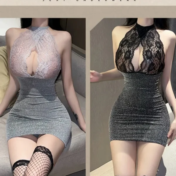 Hot Dress Lace lace hanging neck revealing breast deep V-wrap hip skirt Elegant evening dress woman Woman clothing Youth dresses 4