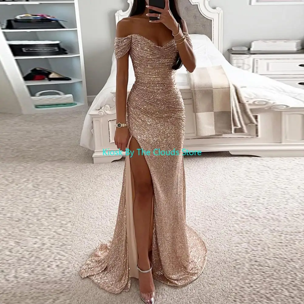Summer Dress SkinnySequin Pleated Split Maxi Bodycon Dress Slim Fit Off Shoulder Evening Party Prom Dress Birthday Clubwear 5 Summer Dress SkinnySequin Pleated Split Maxi Bodycon Dress Slim Fit Off Shoulder Evening Party Prom Dress Birthday Clubwear 5