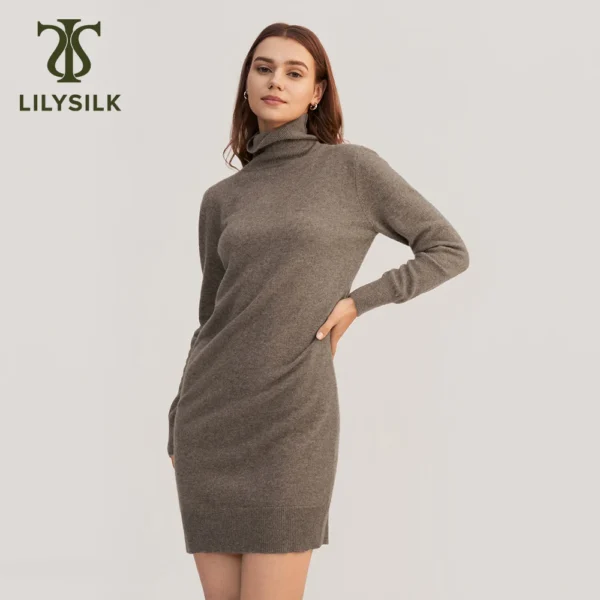 LILYSILK Cashmere Dress for Women 2022 New Femme Turtleneck Wrap Long Sleeve Warm Party Dress Lady Evening Outfits Free Shipping 1
