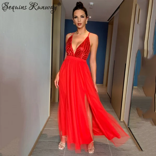 Sexy backless slip Sequin corset maxi summer dress women mesh long bodycon red Christmas party dress bridesmaid evening dresses 6