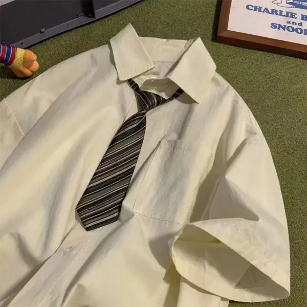 DAYIFUN Brown Vintage Shirts Female Japanese Urban Girl Tooling Short-sleeved Blouses Oversize Five-point Sleeve DK Uniform Tops 2