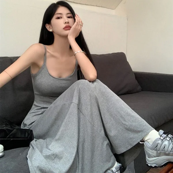 Rimocy Sexy Low Collar Spaghetti Strap Dress Women Slim Fit Black Long Beach Dresses Woman 2024 Buttons Sleeveless Maxi Sundress 2