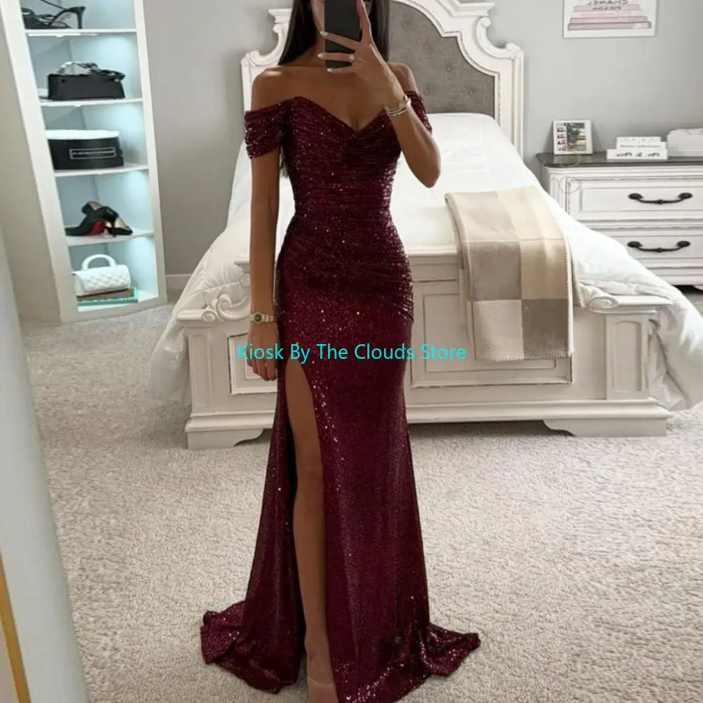 Summer Dress SkinnySequin Pleated Split Maxi Bodycon Dress Slim Fit Off Shoulder Evening Party Prom Dress Birthday Clubwear 3 Summer Dress SkinnySequin Pleated Split Maxi Bodycon Dress Slim Fit Off Shoulder Evening Party Prom Dress Birthday Clubwear 3
