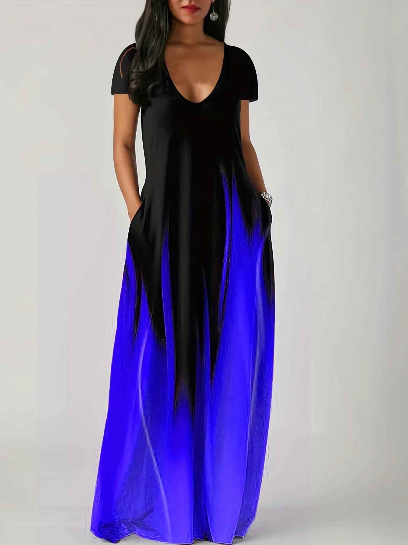 New Summer Loose Print Casual Women's Dress Pocket Long Dress 6