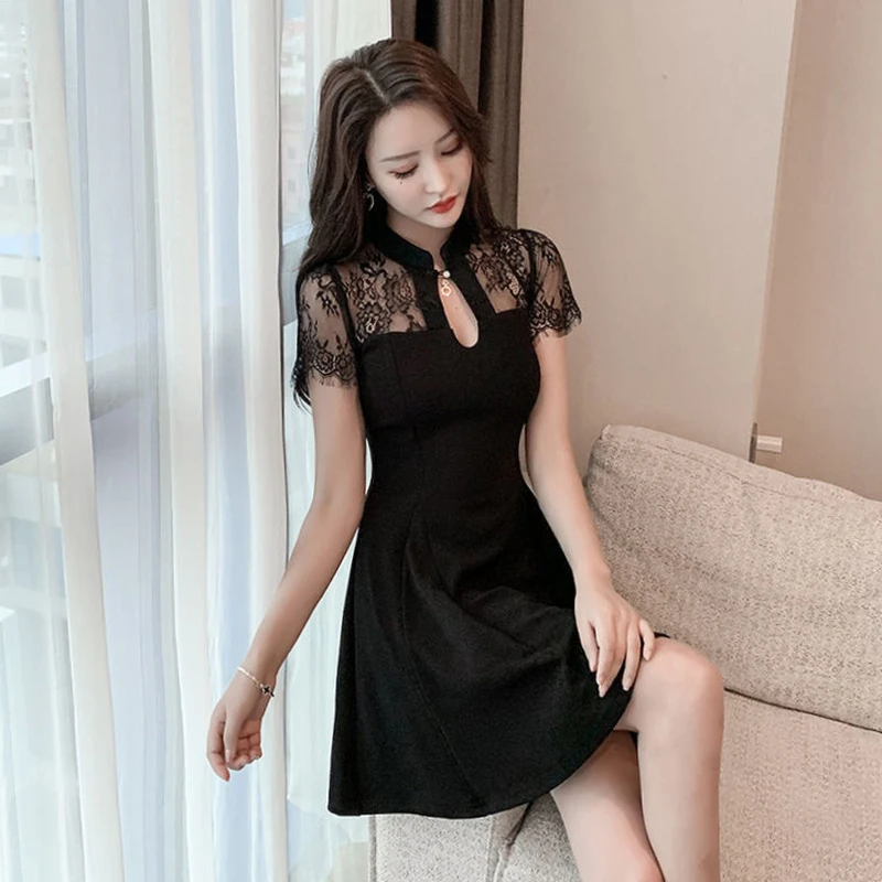 Women's Summer Lace Dress Tulle Cheongsam Dresses for Women 2023 Black Party Prom New Silk Transparent Korean Fashion Vintage 5 Women's Summer Lace Dress Tulle Cheongsam Dresses for Women 2023 Black Party Prom New Silk Transparent Korean Fashion Vintage 5
